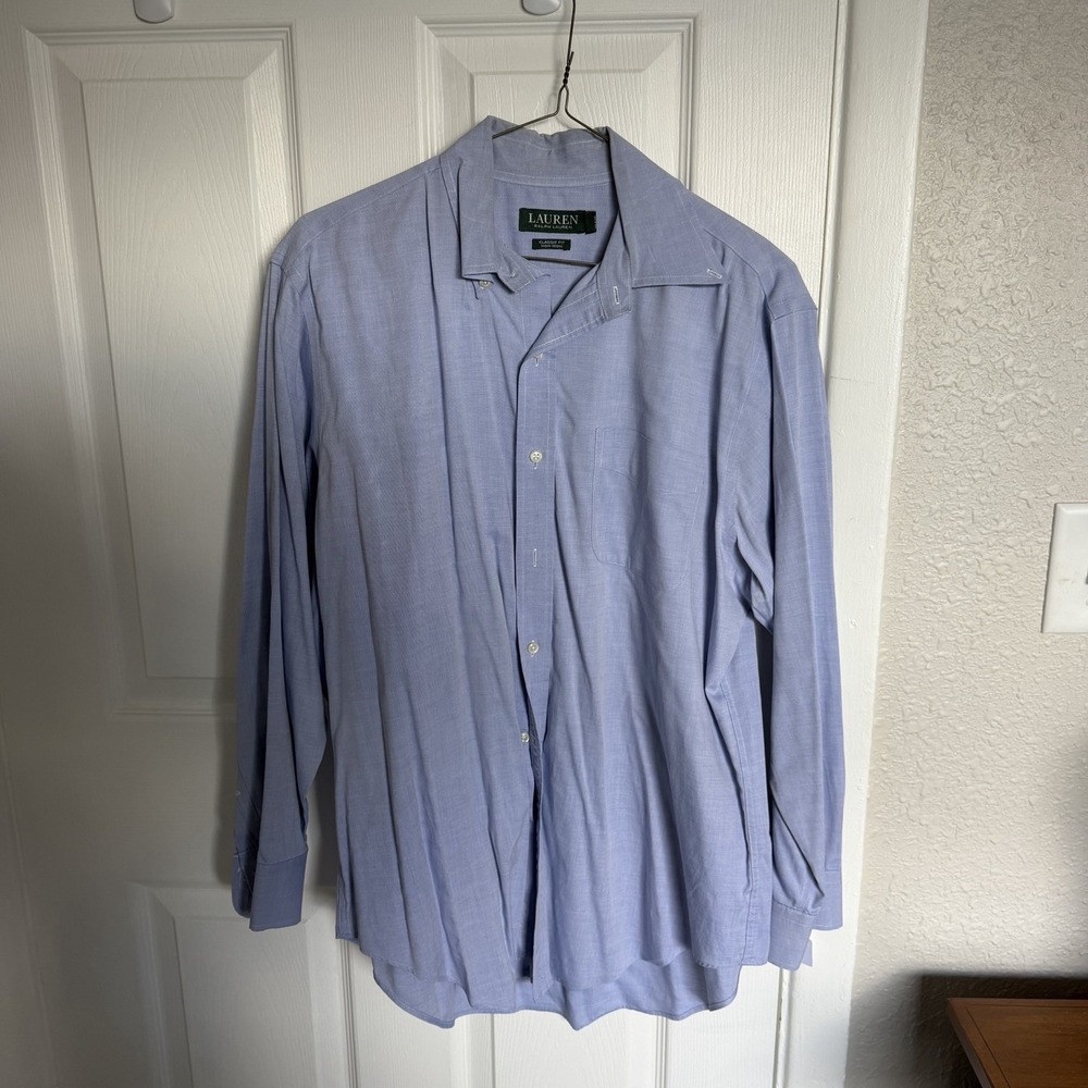 Lauren Ralph Lauren Classic Fit Non-Iron Cotton Blue Dress Shirt 16 32/33